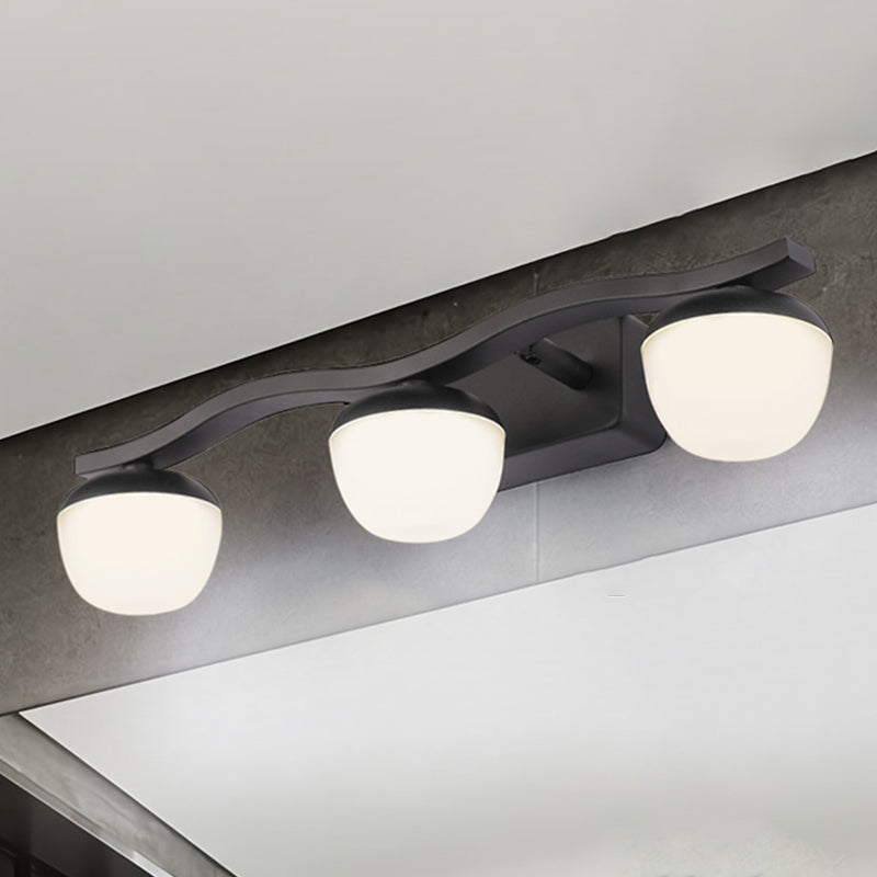 Lisslune | Globe Bedroom Vanity Lamp Acrylic 3 Heads Modern Wall Lighting in Black with Wave Design