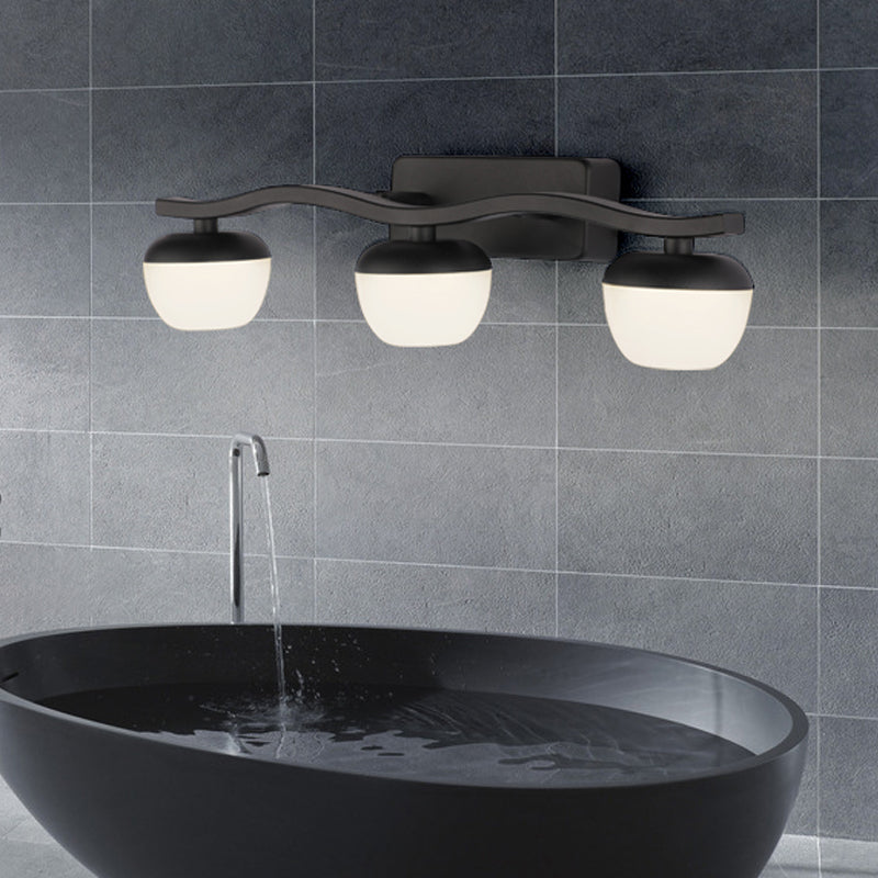 Lisslune | Globe Bedroom Vanity Lamp Acrylic 3 Heads Modern Wall Lighting in Black with Wave Design