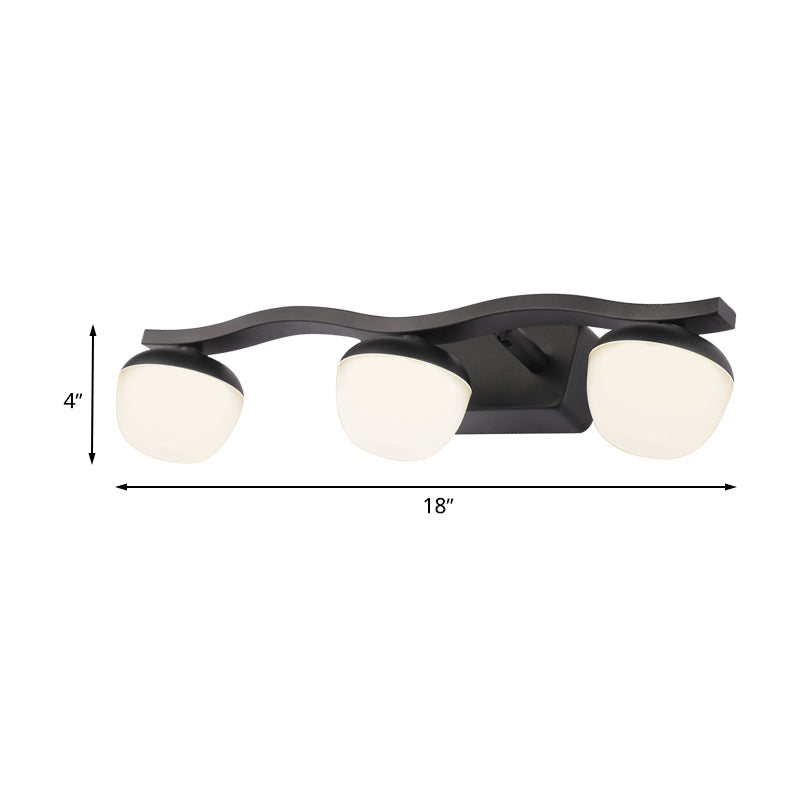 Lisslune | Globe Bedroom Vanity Lamp Acrylic 3 Heads Modern Wall Lighting in Black with Wave Design