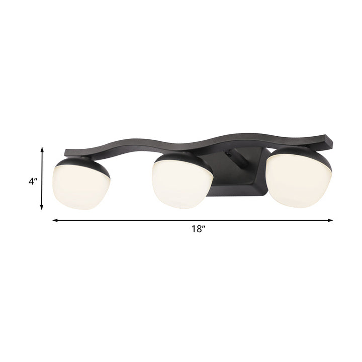 Lisslune | Globe Bedroom Vanity Lamp Acrylic 3 Heads Modern Wall Lighting in Black with Wave Design