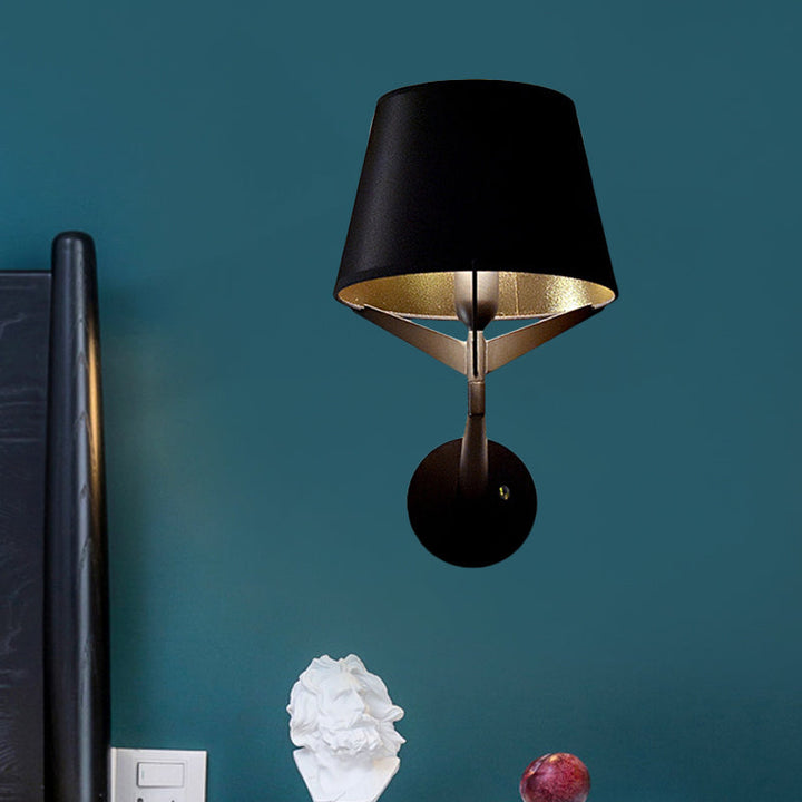 Lisslune | Fabric barrel wall-mounted lighting modern 1 head black surface wall lamp with tripod lamp support