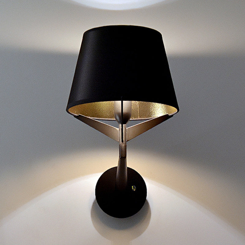 Lisslune | Fabric barrel wall-mounted lighting modern 1 head black surface wall lamp with tripod lamp support
