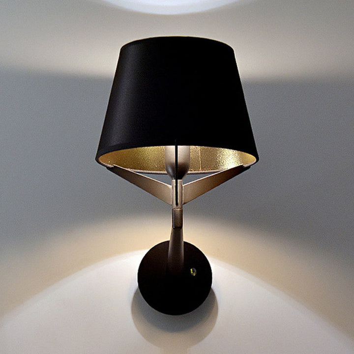 Lisslune | Fabric barrel wall-mounted lighting modern 1 head black surface wall lamp with tripod lamp support