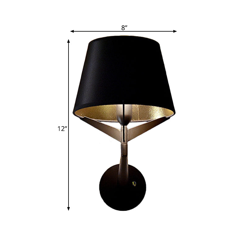 Lisslune | Fabric barrel wall-mounted lighting modern 1 head black surface wall lamp with tripod lamp support