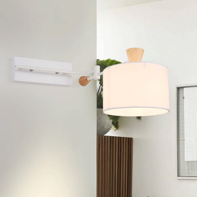 Lisslune | Drum Fabric Wall Light Modern 1 Bulb White Surface Wall Mounted Lamp with Rotatable Arm