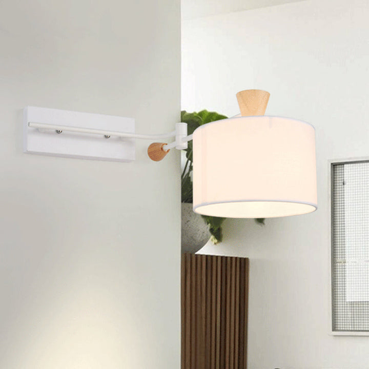 Lisslune | Drum Fabric Wall Light Modern 1 Bulb White Surface Wall Mounted Lamp with Rotatable Arm