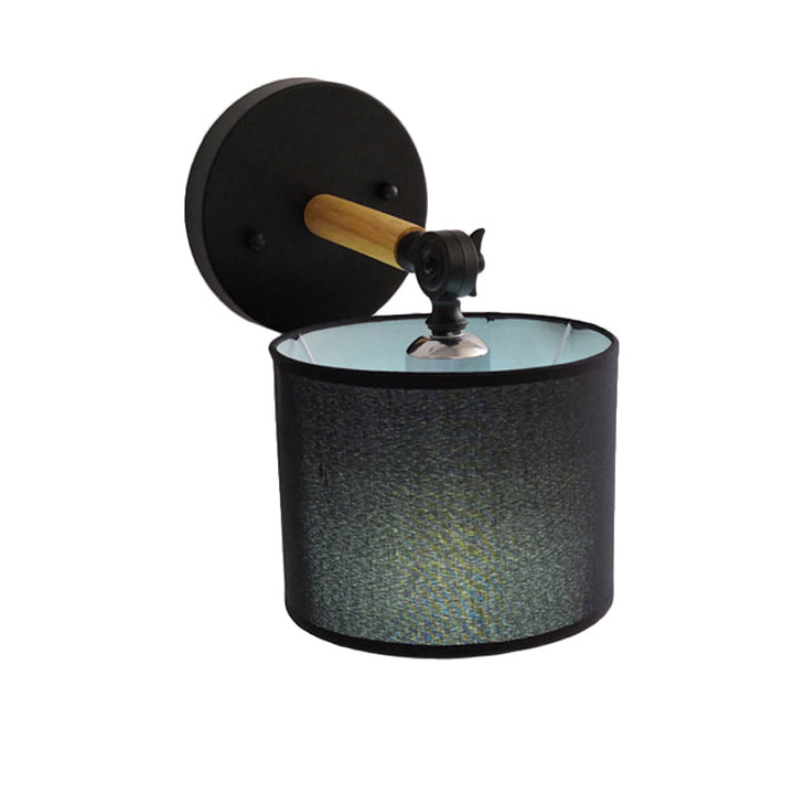 Lisslune | Modernist Armed Wall Lamp Wood 1 Light Bed Lamp with Black Drum Fabric Shade