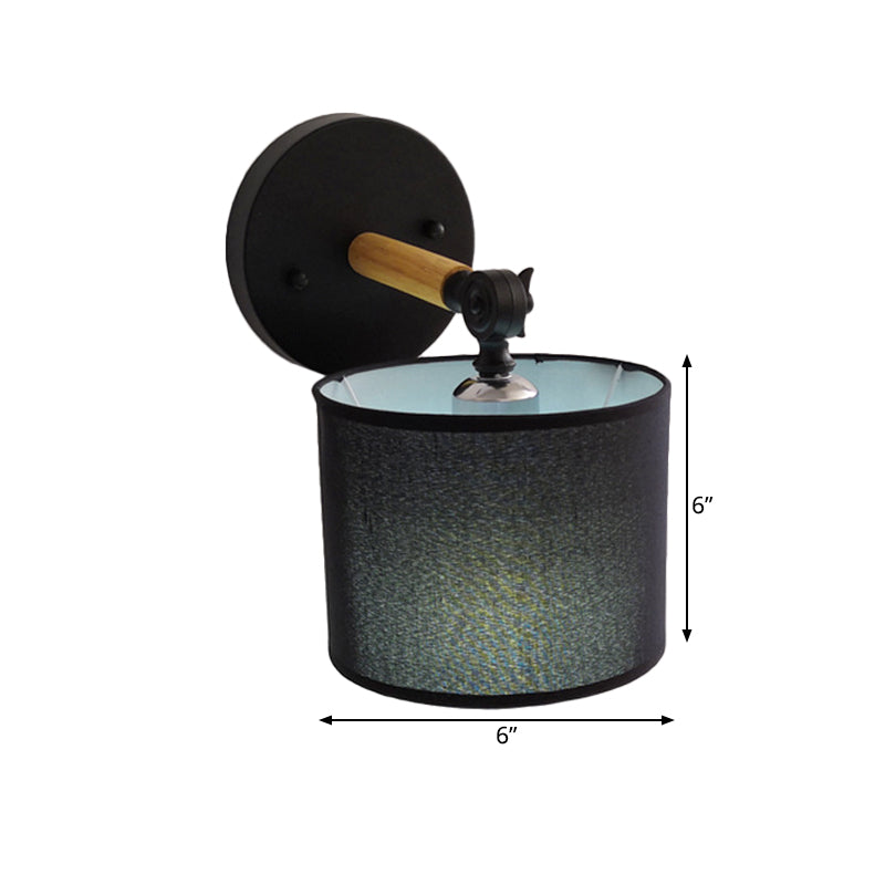 Lisslune | Modernist Armed Wall Lamp Wood 1 Light Bed Lamp with Black Drum Fabric Shade