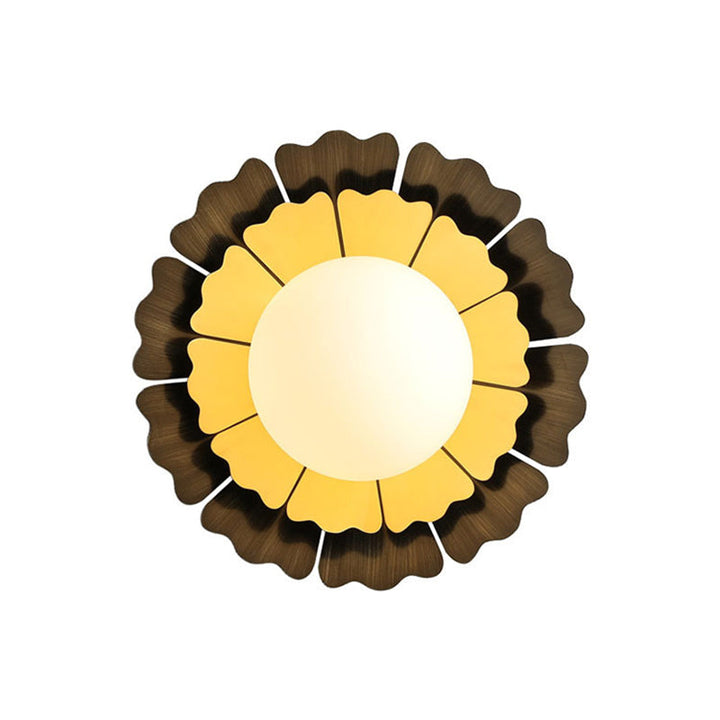 Lisslune | Orb White Frosted Glass Wall Lighting Modern 1-Head LED Yellow and Brown Flush Wall Lamp with Sunflower Backplate