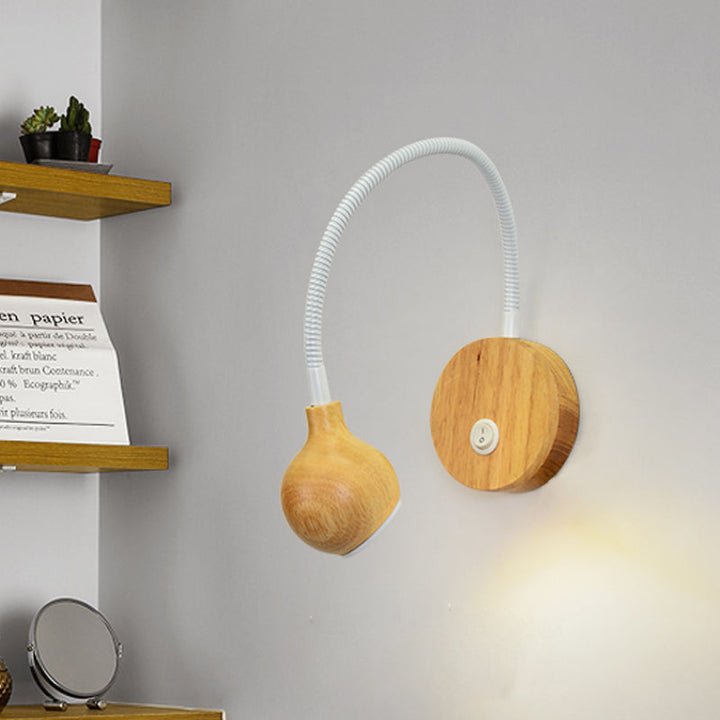 Lisslune | Circle Wall Mount Lighting Modern Wood LED Beige Wall Light with White Adjustable Arm