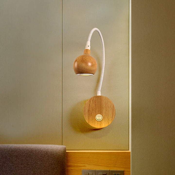 Lisslune | Circle Wall Mount Lighting Modern Wood LED Beige Wall Light with White Adjustable Arm