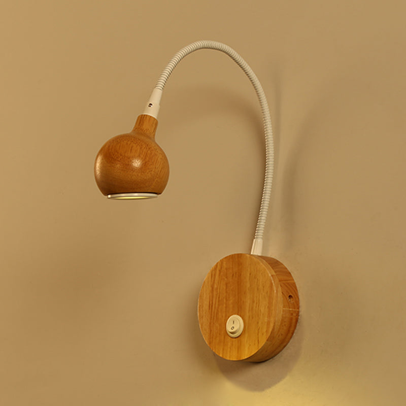 Lisslune | Circle Wall Mount Lighting Modern Wood LED Beige Wall Light with White Adjustable Arm