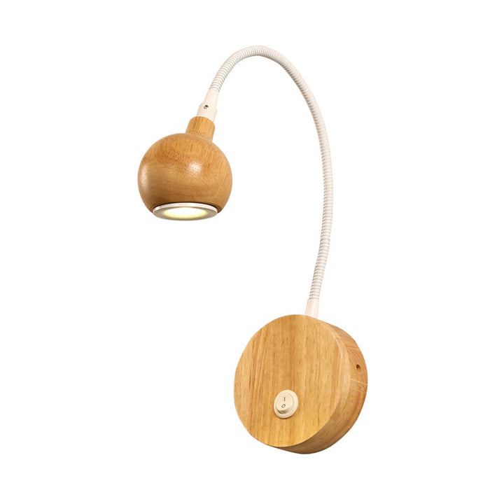 Lisslune | Circle Wall Mount Lighting Modern Wood LED Beige Wall Light with White Adjustable Arm