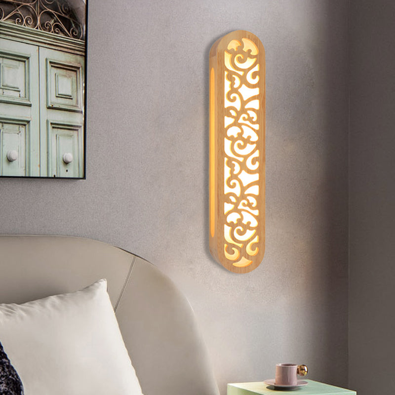 Lisslune | Chinese Style LED Flush Wall Light Beige Rectangular Wall Light Lamp with Carved Wooden Shade