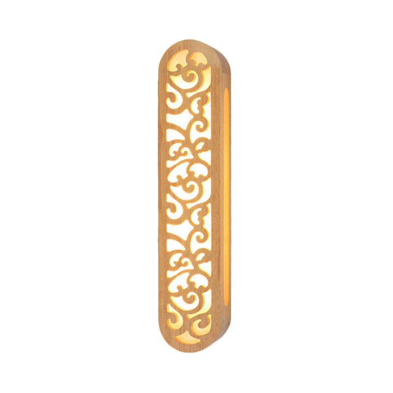 Lisslune | Chinese Style LED Flush Wall Light Beige Rectangular Wall Light Lamp with Carved Wooden Shade