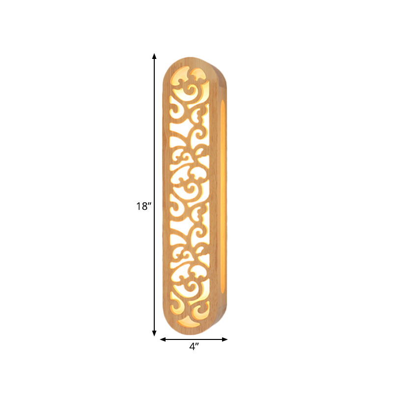 Lisslune | Chinese Style LED Flush Wall Light Beige Rectangular Wall Light Lamp with Carved Wooden Shade
