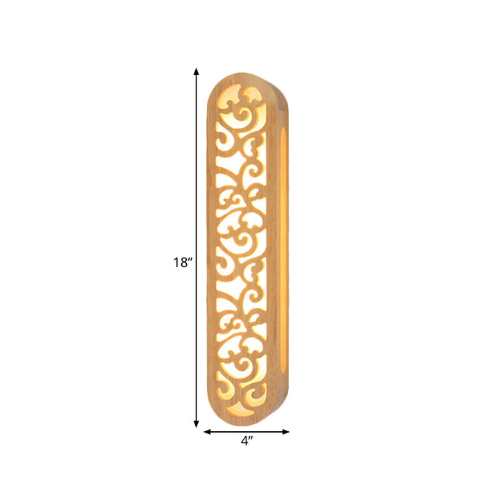 Lisslune | Chinese Style LED Flush Wall Light Beige Rectangular Wall Light Lamp with Carved Wooden Shade