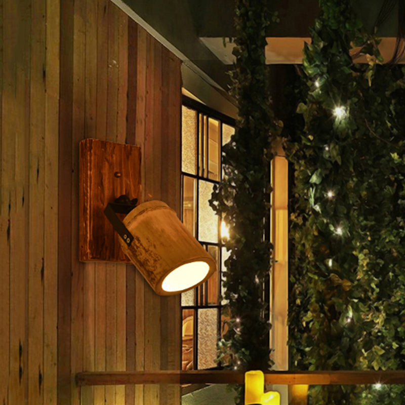 Lisslune | Vintage Cylinder Wall Lamp Sconces 2/3-Light Bamboo Wall Lamp in Brown with Linear Wooden Backplate