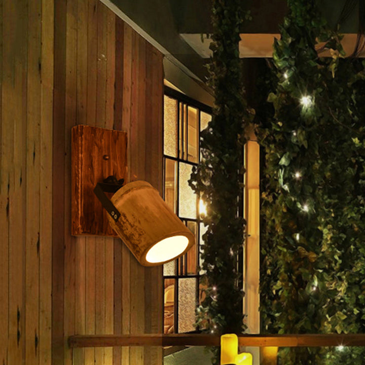 Lisslune | Vintage Cylinder Wall Lamp Sconces 2/3-Light Bamboo Wall Lamp in Brown with Linear Wooden Backplate