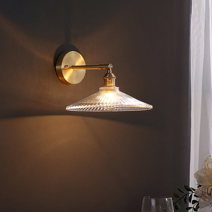 Lisslune | 1 Head Nightstand Wall Light Simple Brass Wall Mounted Lamp with Wavy Clear Glass Shade