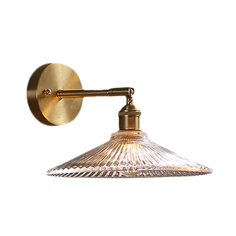 Lisslune | 1 Head Nightstand Wall Light Simple Brass Wall Mounted Lamp with Wavy Clear Glass Shade