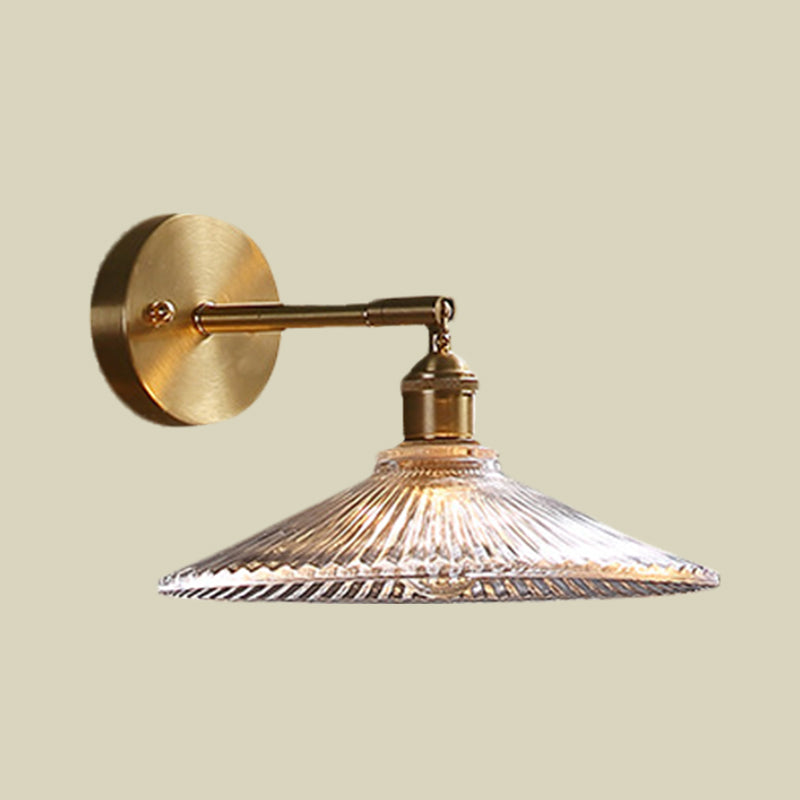 Lisslune | 1 Head Nightstand Wall Light Simple Brass Wall Mounted Lamp with Wavy Clear Glass Shade