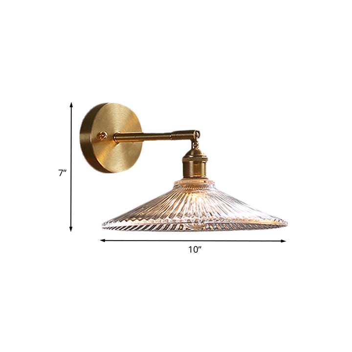 Lisslune | 1 Head Nightstand Wall Light Simple Brass Wall Mounted Lamp with Wavy Clear Glass Shade