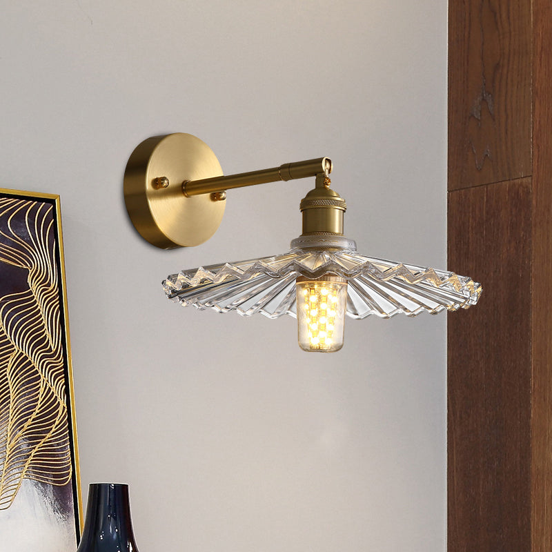 Lisslune | 1 Head Nightstand Wall Light Simple Brass Wall Mounted Lamp with Wavy Clear Glass Shade