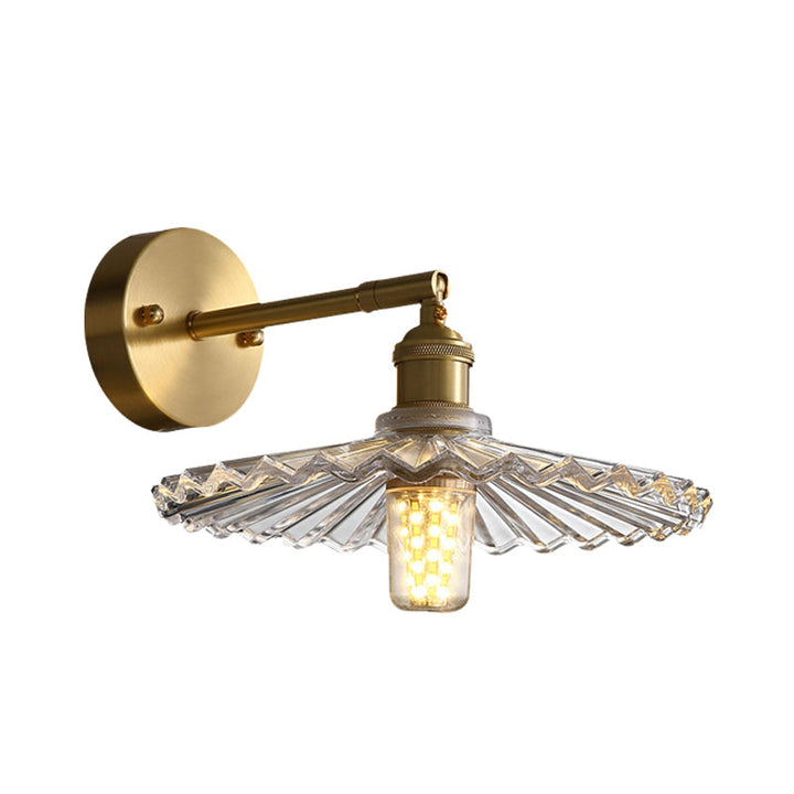 Lisslune | 1 Head Nightstand Wall Light Simple Brass Wall Mounted Lamp with Wavy Clear Glass Shade