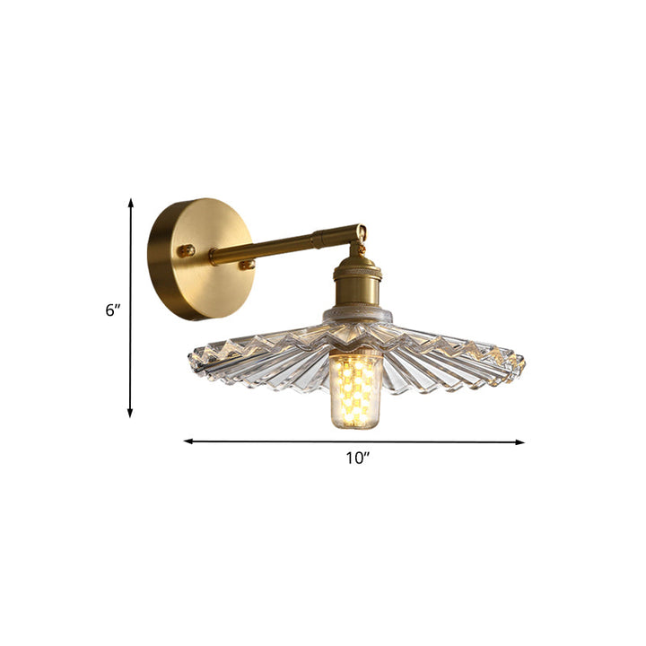 Lisslune | 1 Head Nightstand Wall Light Simple Brass Wall Mounted Lamp with Wavy Clear Glass Shade