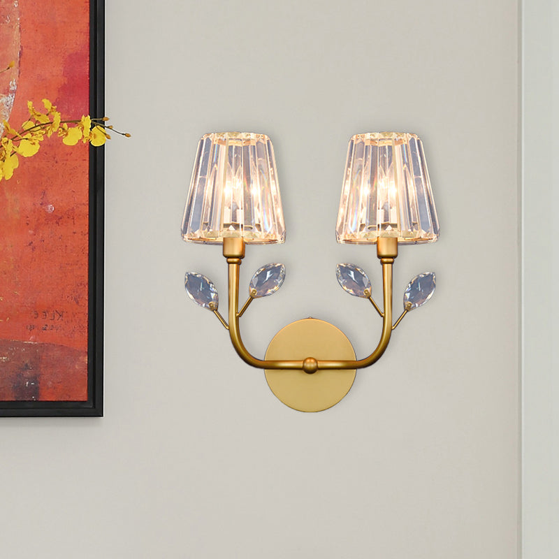 Lisslune | Brass-finish conical wall lighting Minimalist 1/2-light crystal wall lamp with curved arm