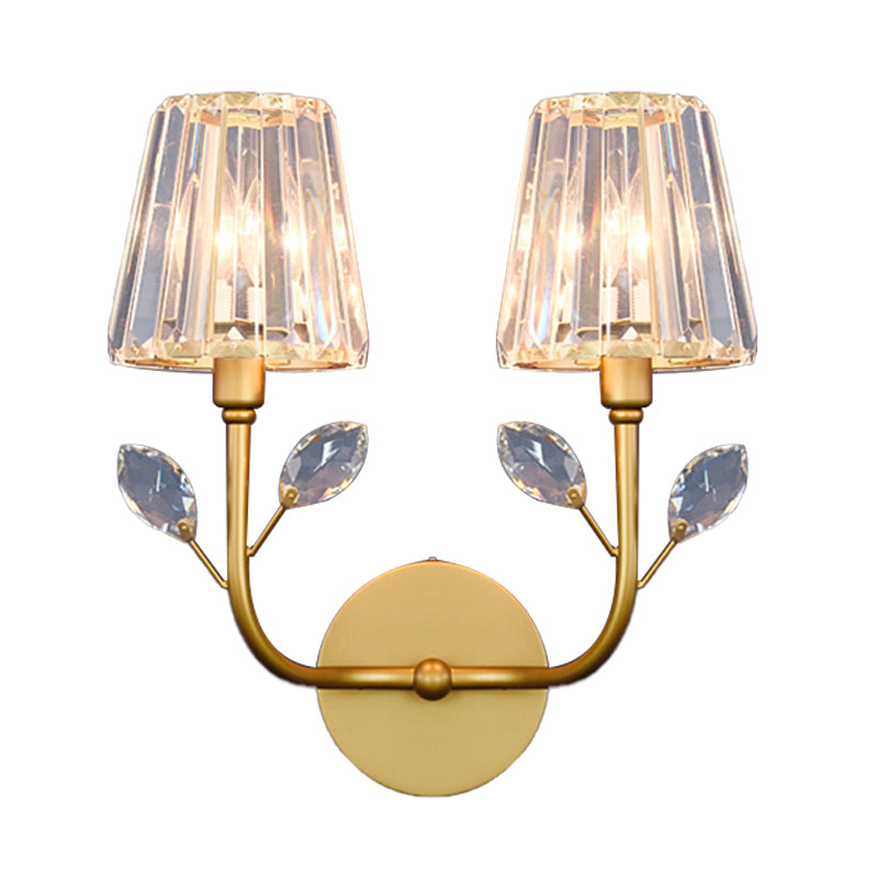 Lisslune | Brass-finish conical wall lighting Minimalist 1/2-light crystal wall lamp with curved arm