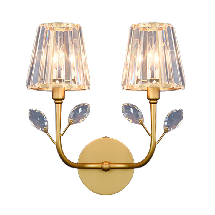 Lisslune | Brass-finish conical wall lighting Minimalist 1/2-light crystal wall lamp with curved arm