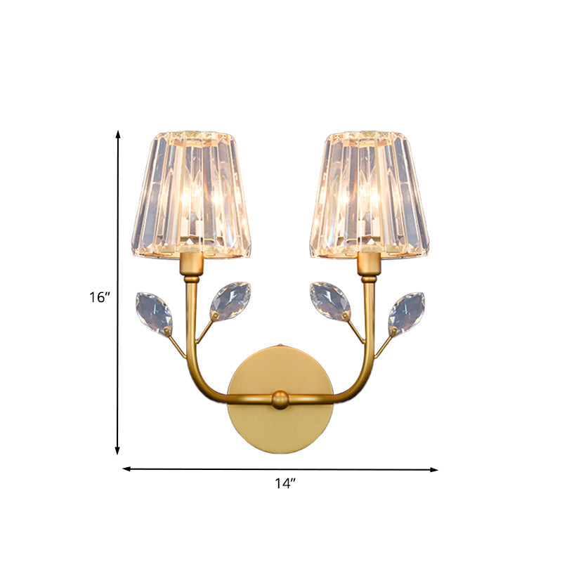 Lisslune | Brass-finish conical wall lighting Minimalist 1/2-light crystal wall lamp with curved arm