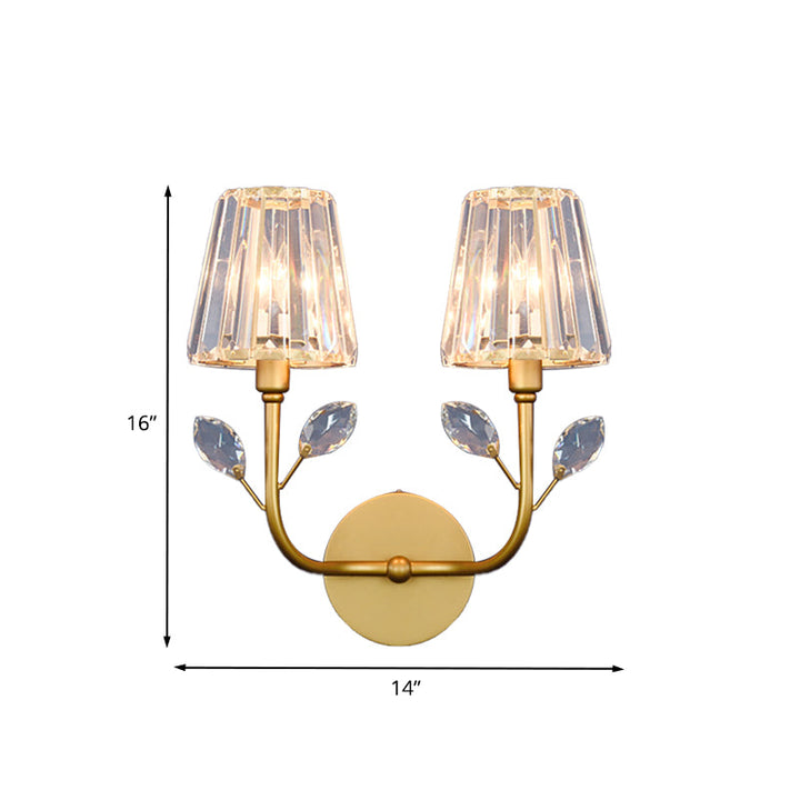 Lisslune | Brass-finish conical wall lighting Minimalist 1/2-light crystal wall lamp with curved arm