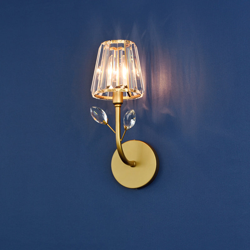 Lisslune | Brass-finish conical wall lighting Minimalist 1/2-light crystal wall lamp with curved arm