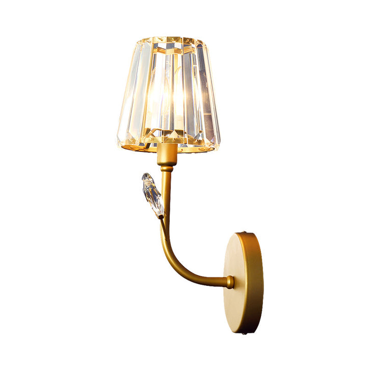 Lisslune | Brass-finish conical wall lighting Minimalist 1/2-light crystal wall lamp with curved arm