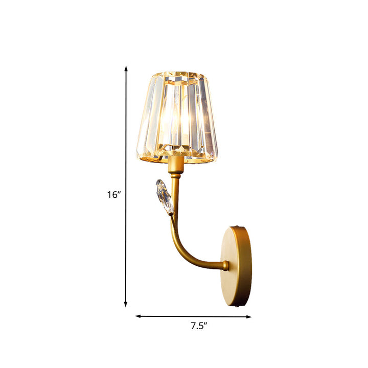 Lisslune | Brass-finish conical wall lighting Minimalist 1/2-light crystal wall lamp with curved arm