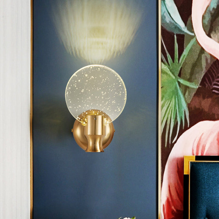 Lisslune | Modern Circle Panel Wall Lamp Wall Light Bubble Crystal LED Bedroom Wall Mounted Lamp in Gold, 5"/6" Width