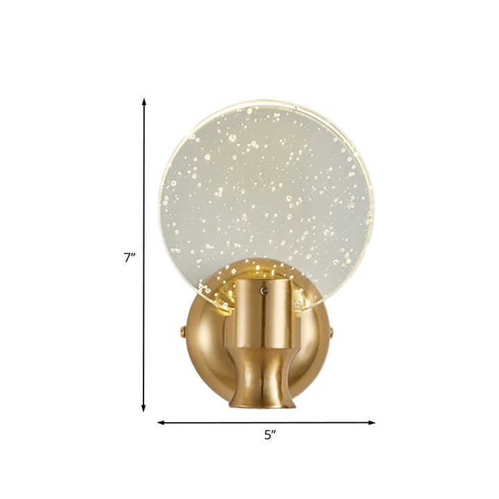 Lisslune | Modern Circle Panel Wall Lamp Wall Light Bubble Crystal LED Bedroom Wall Mounted Lamp in Gold, 5"/6" Width