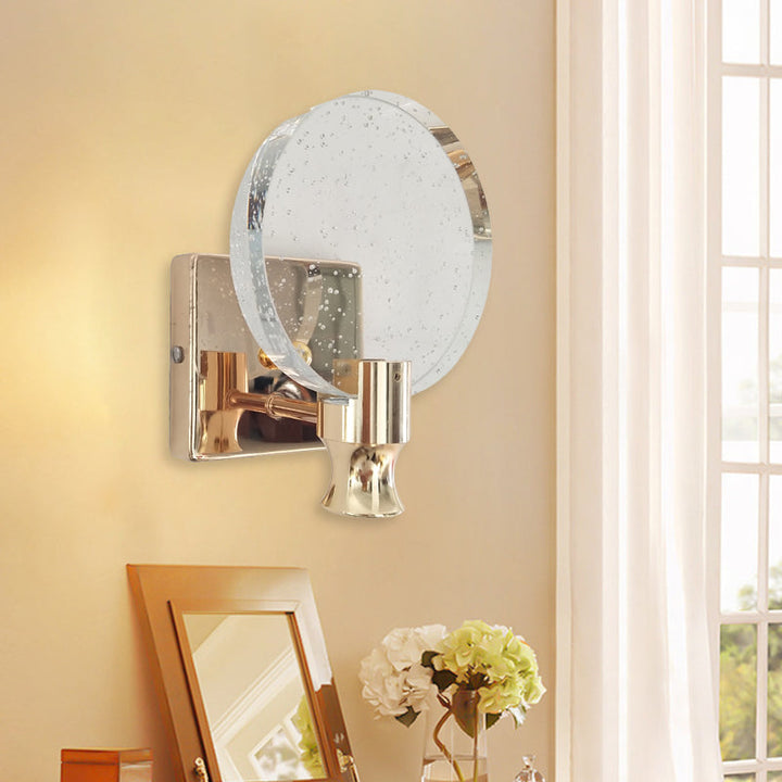Lisslune | Modern Circle Panel Wall Lamp Wall Light Bubble Crystal LED Bedroom Wall Mounted Lamp in Gold, 5"/6" Width