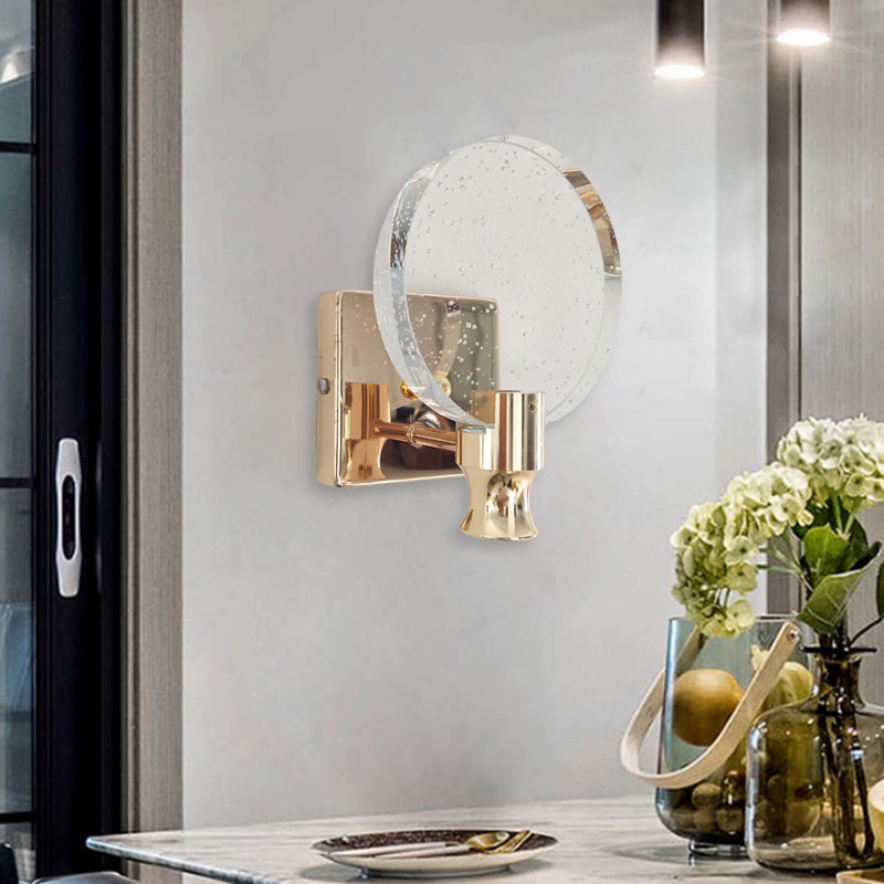 Lisslune | Modern Circle Panel Wall Lamp Wall Light Bubble Crystal LED Bedroom Wall Mounted Lamp in Gold, 5"/6" Width