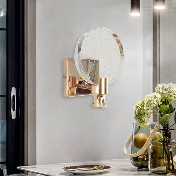 Lisslune | Modern Circle Panel Wall Lamp Wall Light Bubble Crystal LED Bedroom Wall Mounted Lamp in Gold, 5"/6" Width