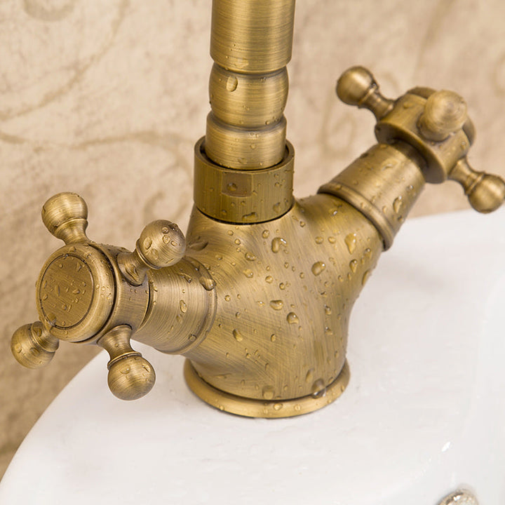 Lisslune | Industrial Widespread Bathroom Faucet Cross Handle Medium Sink Faucet
