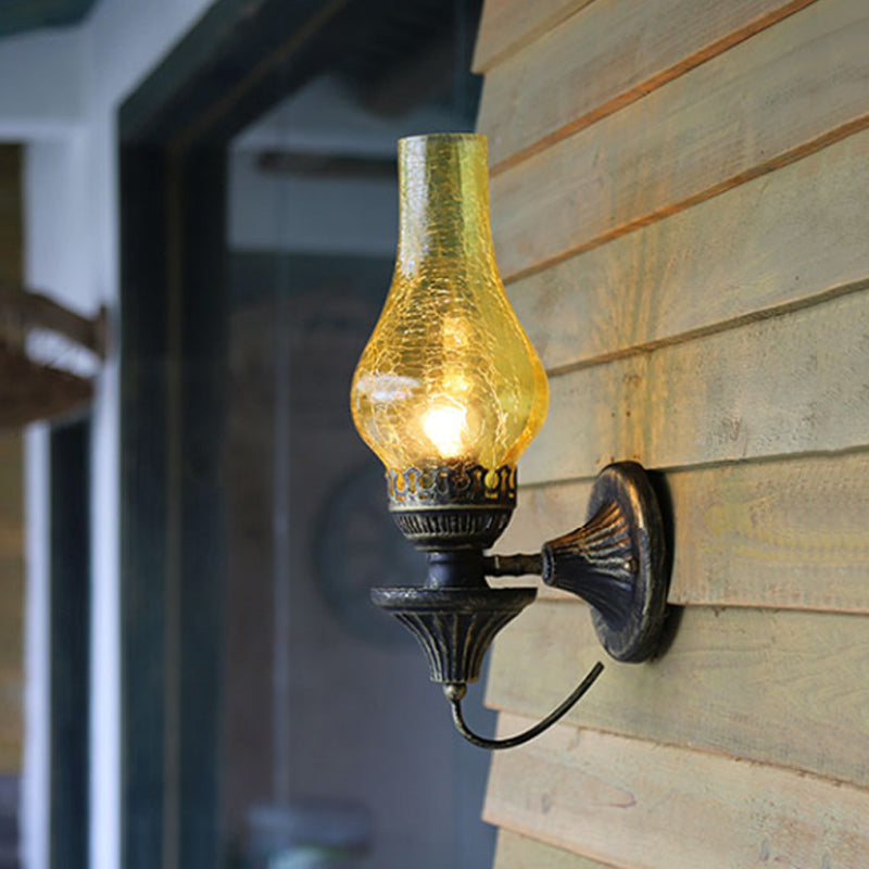 Lisslune | Factory Vase Shadow Wall Lamp 1 Head Yellow/Clear Crackle Glass Wall Lighting Fixture for Outdoor