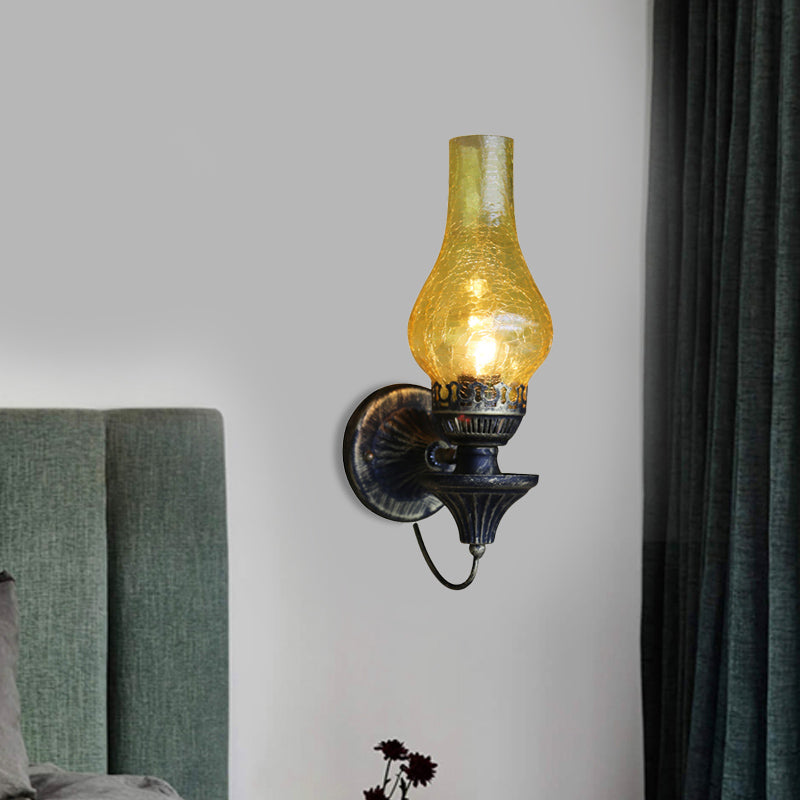 Lisslune | Factory Vase Shadow Wall Lamp 1 Head Yellow/Clear Crackle Glass Wall Lighting Fixture for Outdoor