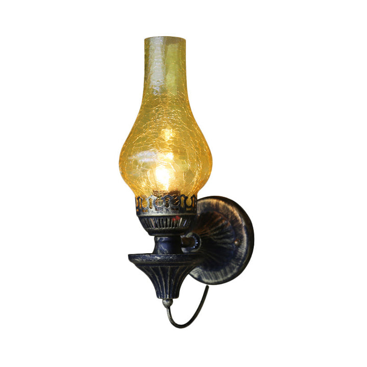 Lisslune | Factory Vase Shadow Wall Lamp 1 Head Yellow/Clear Crackle Glass Wall Lighting Fixture for Outdoor