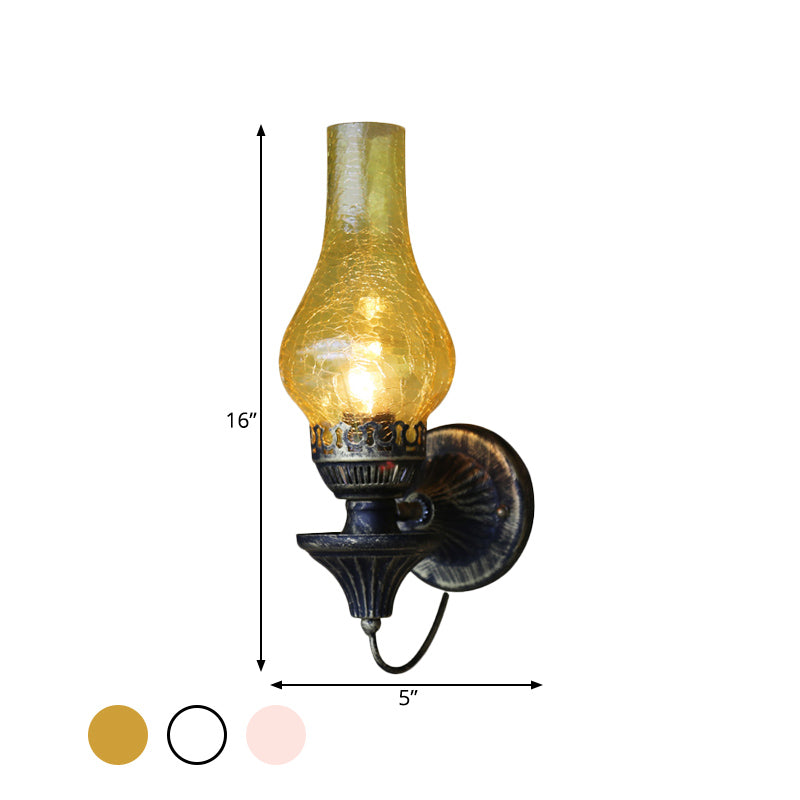 Lisslune | Factory Vase Shadow Wall Lamp 1 Head Yellow/Clear Crackle Glass Wall Lighting Fixture for Outdoor