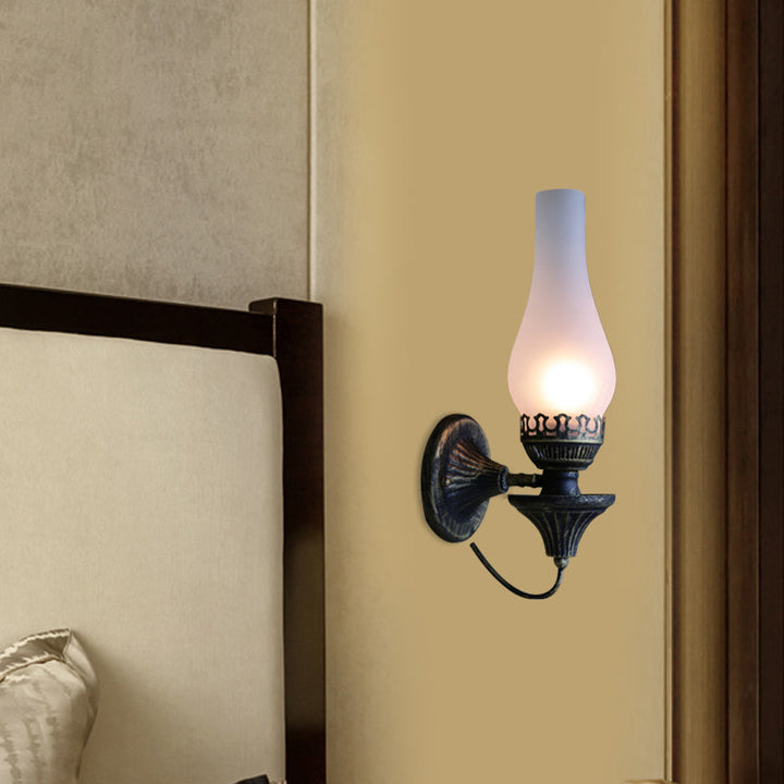 Lisslune | Factory Vase Shadow Wall Lamp 1 Head Yellow/Clear Crackle Glass Wall Lighting Fixture for Outdoor