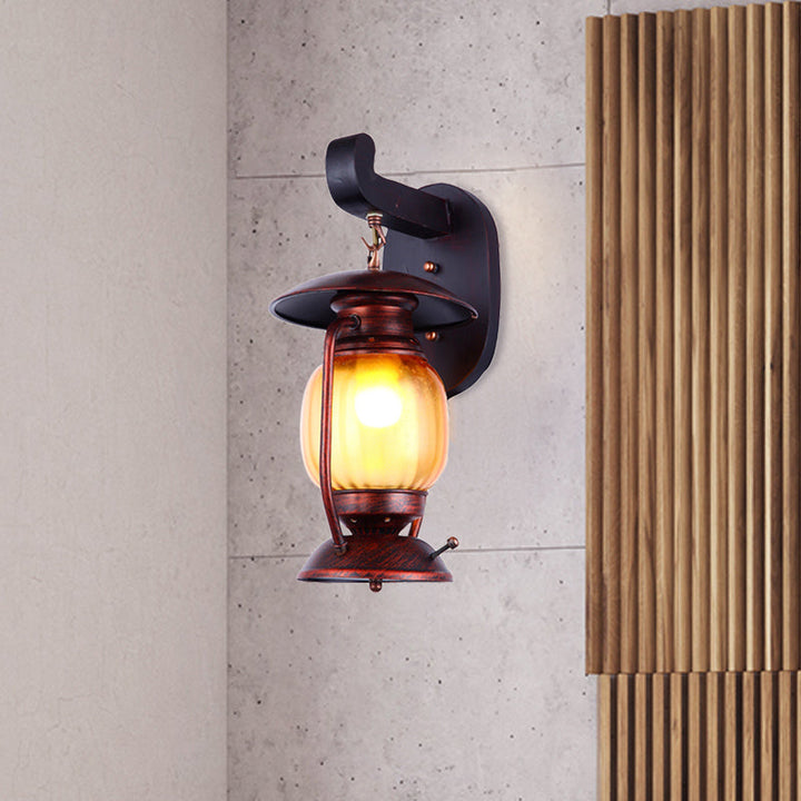 Lisslune | 1 Light Wall Spotlight Lighting Loft Kerosene Amber Glass Wall Lamp in Copper for Stair